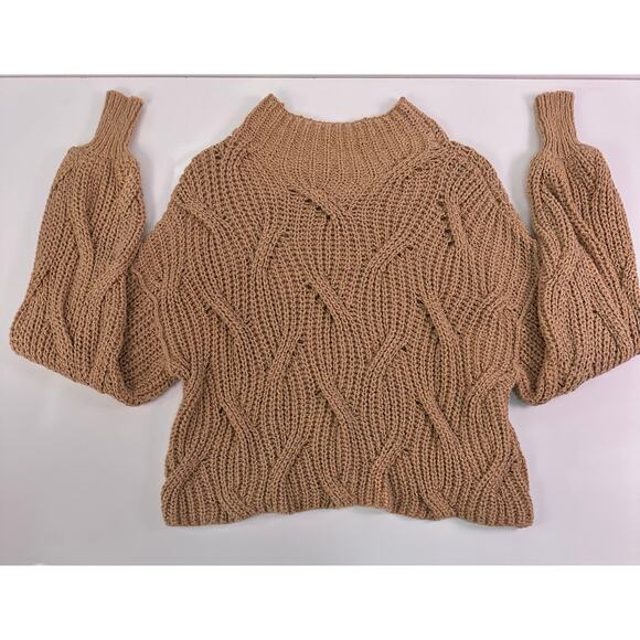 Free People Sweaters - Free People Light Brown Chunky Knit Turtleneck Sweater XS